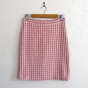 Banana Republic Pink Cream Textured Pencil Skirt Houndstooth Cotton Tweed 4‎